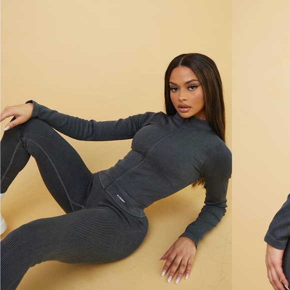 Grey Ribbed Zip-Up Jacket - Picture 5 of 6